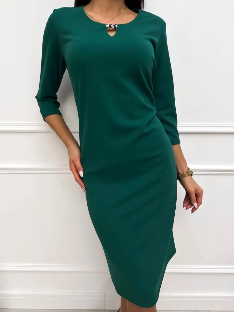 Zielona Klasyczna Sukienka 11437-267-L|Modna Kiecka Best