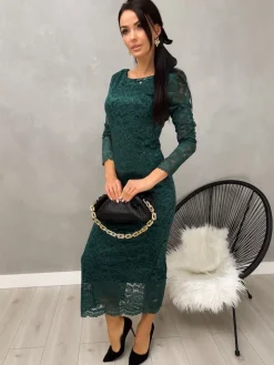 Zielona Koronkowa Sukienka Maxi 13227-184-D|Modna Kiecka Best