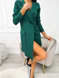 Zielona Marynarkowa Sukienka 11195-351-C|Modna Kiecka Fashion