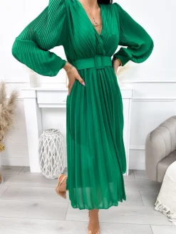 Zielona Plisowana Sukienka 11894-208-D|Modna Kiecka Outlet