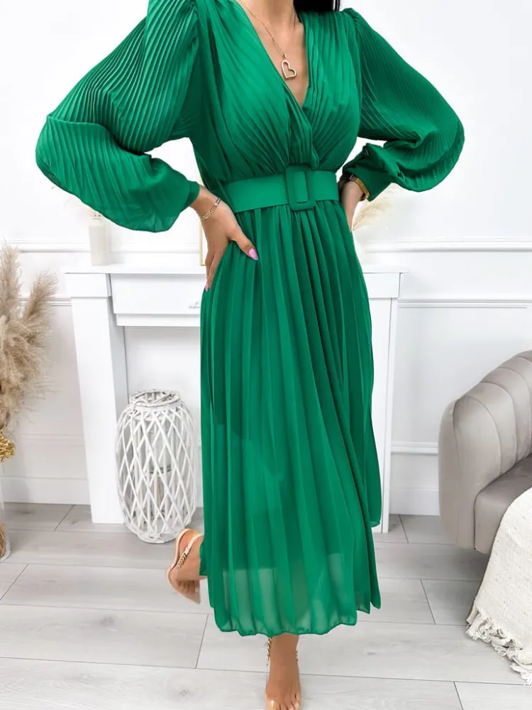 Zielona Plisowana Sukienka 11894-208-D|Modna Kiecka Outlet