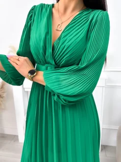 Zielona Plisowana Sukienka 11894-208-D|Modna Kiecka Outlet