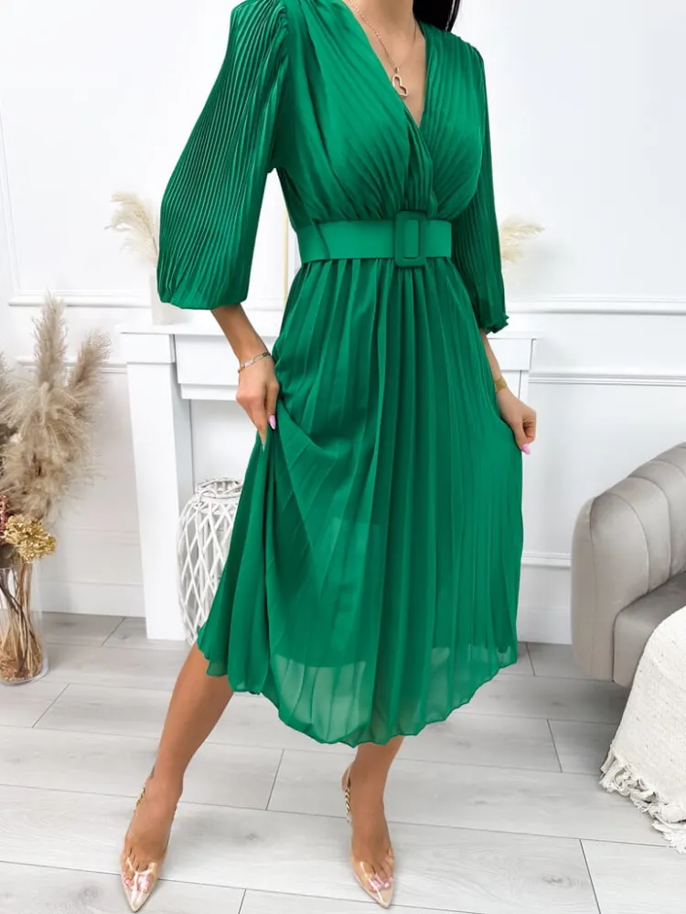 Zielona Plisowana Sukienka 11894-208-D|Modna Kiecka Outlet