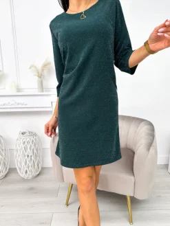 Zielona Połyskująca Sukienka 11203-356-F|Modna Kiecka Discount