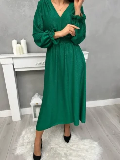 Zielona Połyskująca Sukienka Midi 13413-511-E|Modna Kiecka Sale