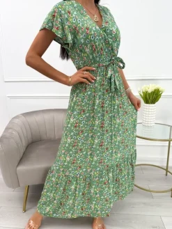 Zielona Sukienka Maxi w Kwiaty  13924-532-E|Modna Kiecka Clearance