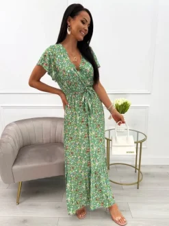 Zielona Sukienka Maxi w Kwiaty  13924-532-E|Modna Kiecka Clearance