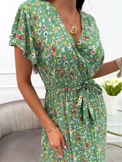 Zielona Sukienka Maxi w Kwiaty  13924-532-E|Modna Kiecka Clearance