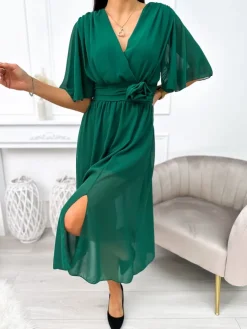Zielona Sukienka Midi 11096-115-C|Modna Kiecka New