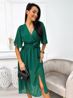 Zielona Sukienka Midi 11096-115-C|Modna Kiecka New