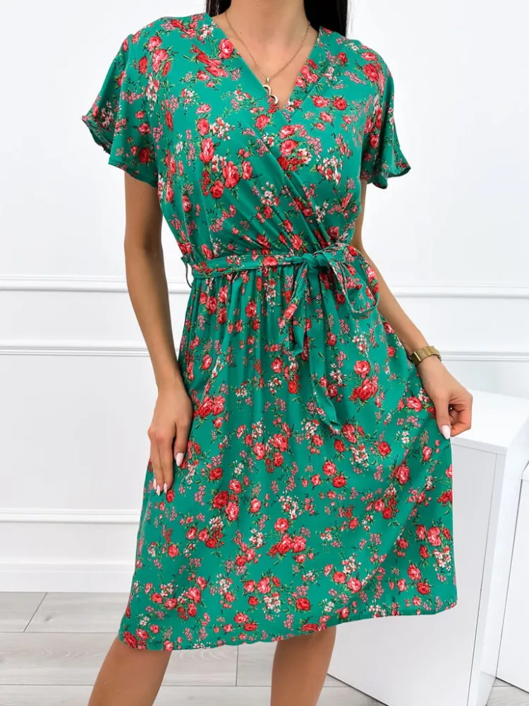 Zielona Sukienka w Kwiatki 12362-409-E|Modna Kiecka Sale