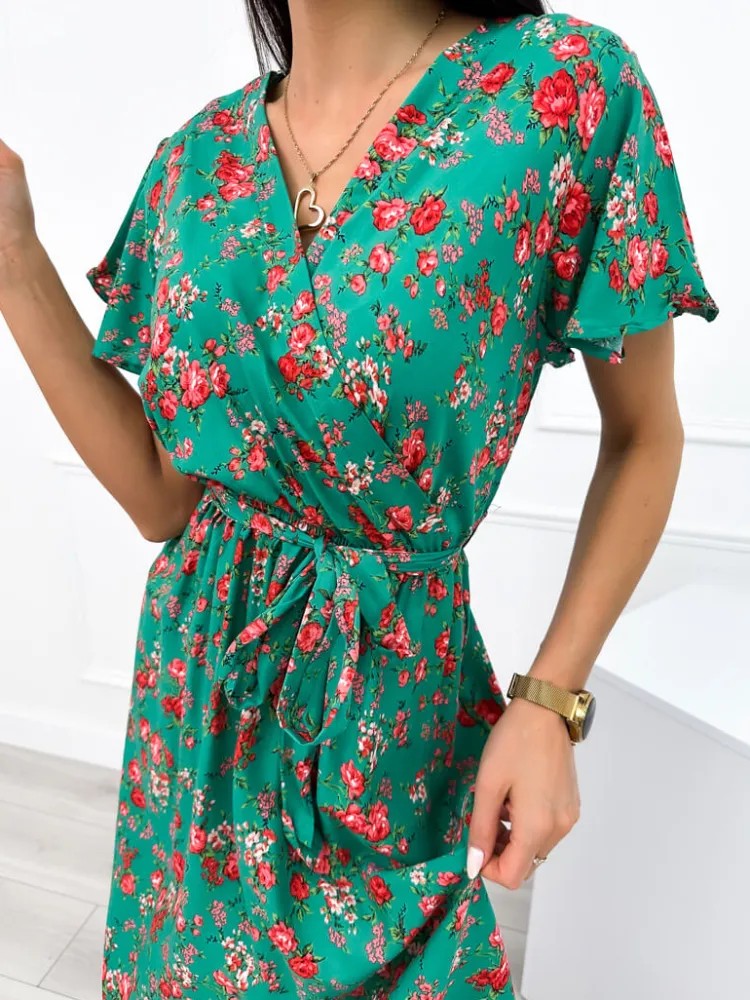 Zielona Sukienka w Kwiatki 12362-409-E|Modna Kiecka Sale