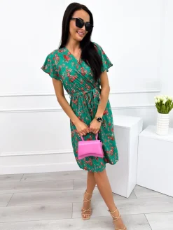 Zielona Sukienka w Kwiatki 12362-409-E|Modna Kiecka Sale