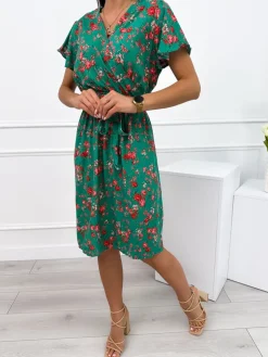 Zielona Sukienka w Kwiatki 12362-409-E|Modna Kiecka Sale