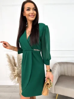 Zielona Sukienka z Łańcuszkiem 10085-292-B|Modna Kiecka Outlet