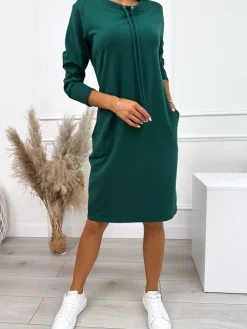 Zielona Sukienka z Kieszeniami 10695-515-E|Modna Kiecka Best
