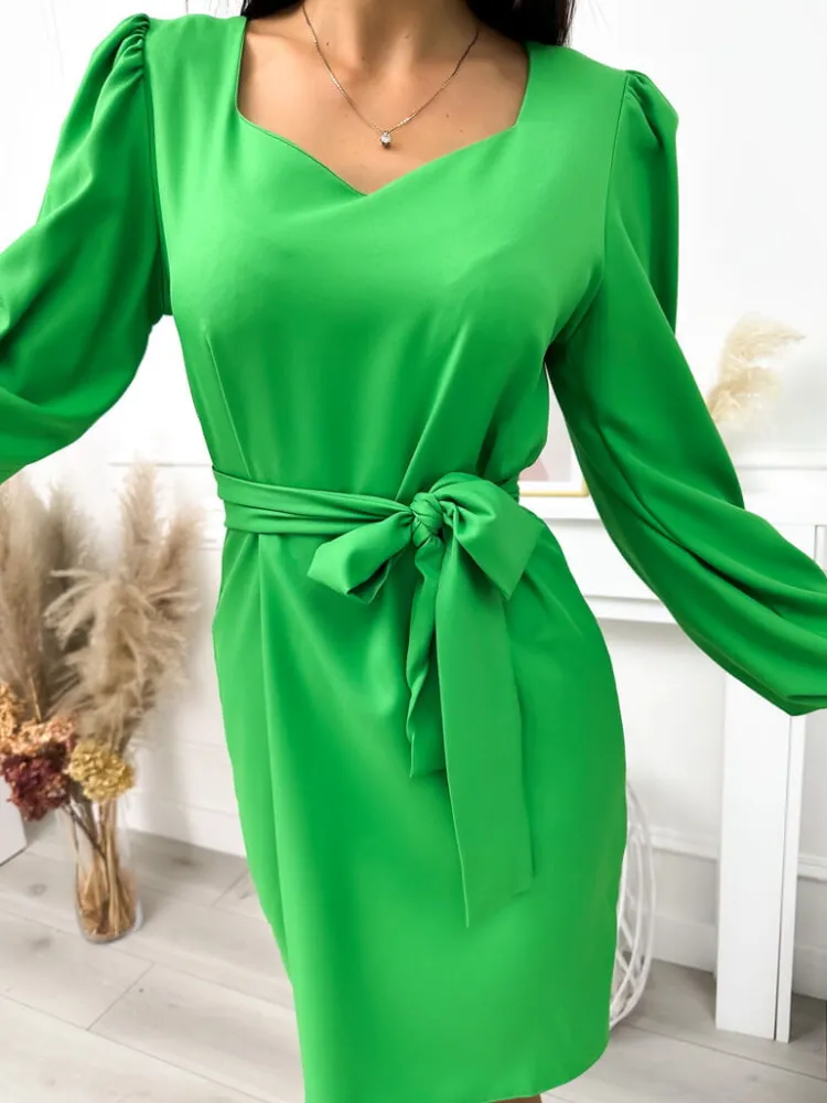 Zielona Sukienka z Paskiem 11642-348-F|Modna Kiecka New
