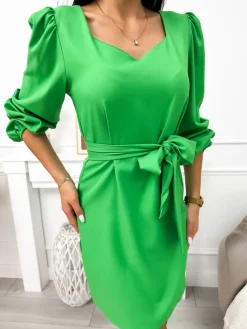 Zielona Sukienka z Paskiem 11642-348-F|Modna Kiecka New