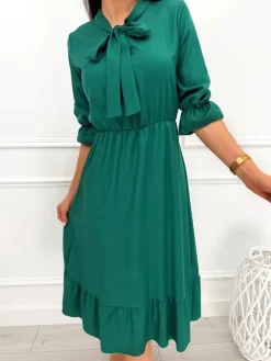 Zielona Sukienka z Wiązaniem 13494-121-F|Modna Kiecka Fashion
