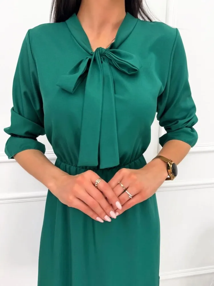 Zielona Sukienka z Wiązaniem 13494-121-F|Modna Kiecka Fashion