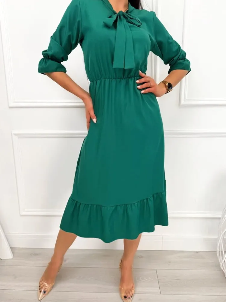 Zielona Sukienka z Wiązaniem 13494-121-F|Modna Kiecka Fashion