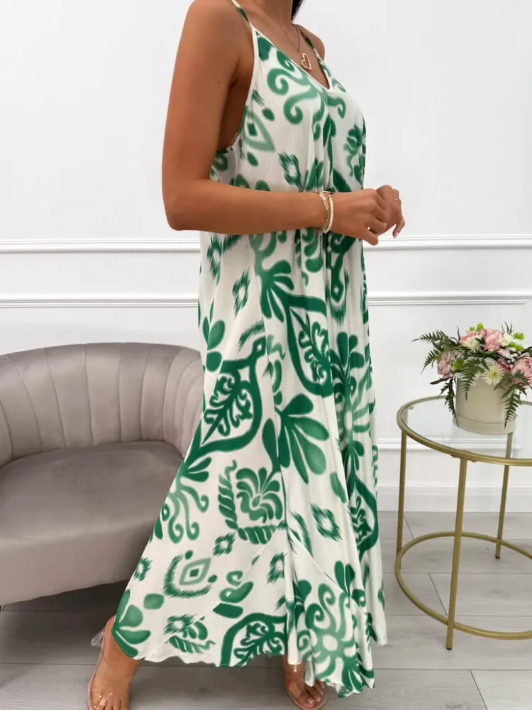 Zielono-Beżowa Sukienka Oversize 14015-120-D|Modna Kiecka Best