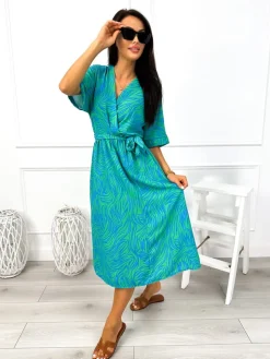 Zielono-Niebieska Sukienka 12418-212-B|Modna Kiecka Outlet