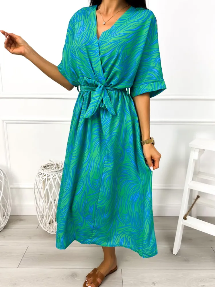 Zielono-Niebieska Sukienka 12418-212-B|Modna Kiecka Outlet