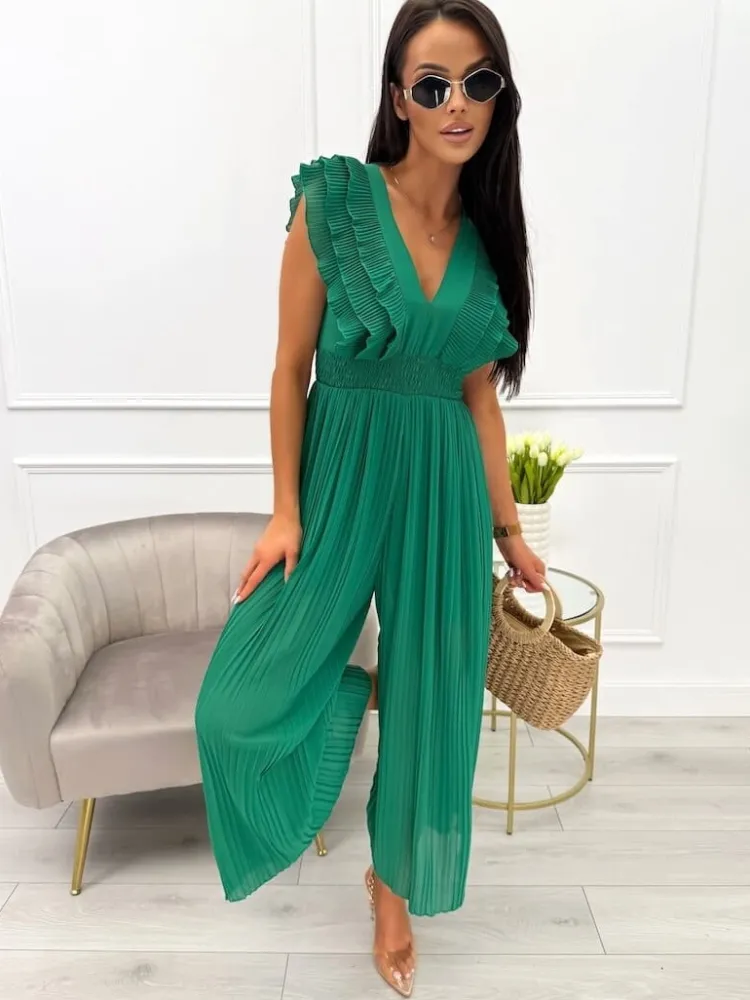 Zielony Kombinezon z Falbankami 13870-422-B|Modna Kiecka Discount